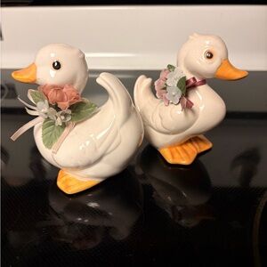 Charming Duck Figurines with Floral Accents Lefton